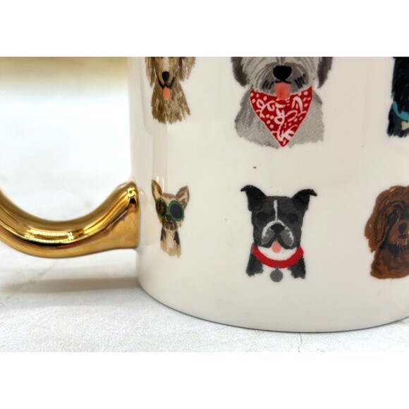 Anthropologie Rifle Paper Co Porcelain Coffee Mug Hot Dogs Gilded Handle & Lid - Picture 12 of 13